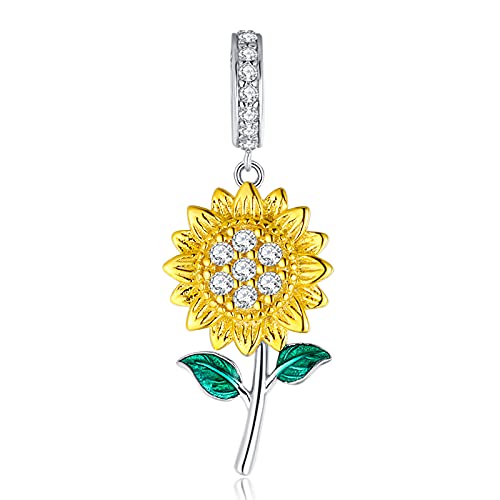 Qings Sonnenblume Anhänger Charm 925 Sterling Silber Vergoldet Zirkonia Blumen Charms Bead für Armbänder Halsketten Schmuck Machen von Qings