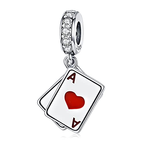 Qings Spielkarte Anhänger Charm für Damen, 925 Sterling Silber Poker Ace of Hearts Pik Glücklich Anhänger für Europäische Charm-Armbänder und Halsketten von Qings