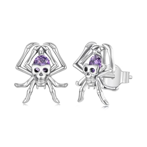 Qings Spinnen Ohrringe für Frauen 925 Sterling Silber Kleine Halloween Tier Huggie Hoop Ohrringe mit Roten Herz Zirkonia von Qings