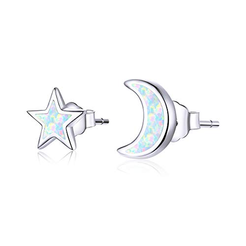 Qings Star Mond Mondlicht Ohrringe Funkeln Opal Ohrstecker Veränderbare Farbe 925 Sterling Silber für Frauen und Mädchen von Qings