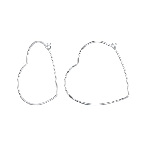 Qings Sterling Silber Herz Creolen Ohrringe für Damen Mädchen Minimalistischen Herzförmige Huggie Hoops Dünn Leicht Geometrische Ohrringe 27mm von Qings