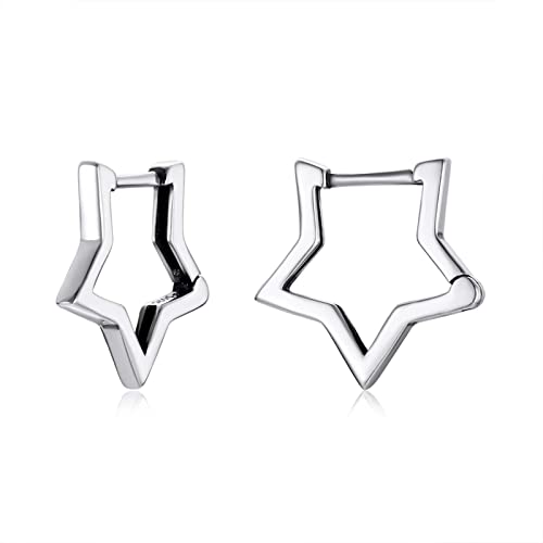 Qings Stern Creolen Ohrringe Damen, 925 Sterling Silber Stern Kleine Creolen Hypoallergen Huggie Ohrringe Schmuck Geschenk für Frauen und Mädchen von Qings