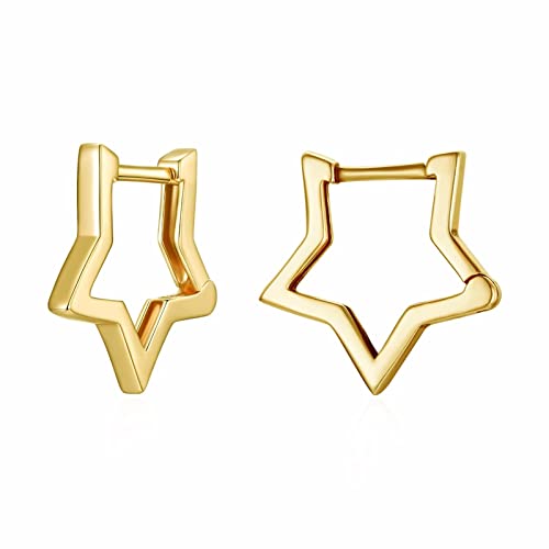 Qings Stern Creolen Ohrringe Damen 925 Sterling Silber Hypoallergen Kleine Creolen Gold Huggie Ohrringe Knorpel Ohrring Geburtstags Geschenk für Mädchen Tochter von Qings