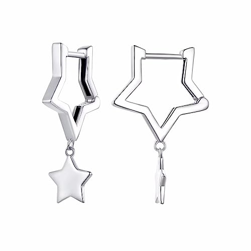 Qings Stern Creolen Ohrringe für Frauen Mädchen - 925 Sterling Silber Stern Kleine Creolen Hypoallergen Geometrische Star Huggie Ohrringe Geburtstags Geschenk für Damen von Qings