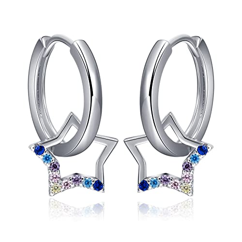 Qings Stern Creolen für Damen, Weiß Vergoldete Creolen mit Brillant Nickelfreier Sterns Huggie Ohrring Schmuck Geschenk für Mädchen und Frauen von Qings