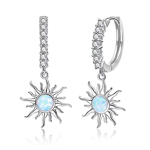 Qings Sun Huggie Creolen 925 Sterling Silber Sun Hypoallergen Creolen mit Kubikzirkon Opal Sun Schmuck Geschenk für Frauen Mädchen Geburtstag von Qings