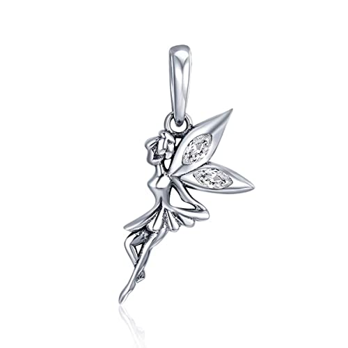 Qings Tinkerbell Elf Fee Charm – 925 Sterling Silber Charm mit weißen Zirkonia Prinzessin Fee Engel Charms für Armbänder Ketten Europäisches Geschenk Valentinstag Geburtstag Mädchen Frauen von Qings