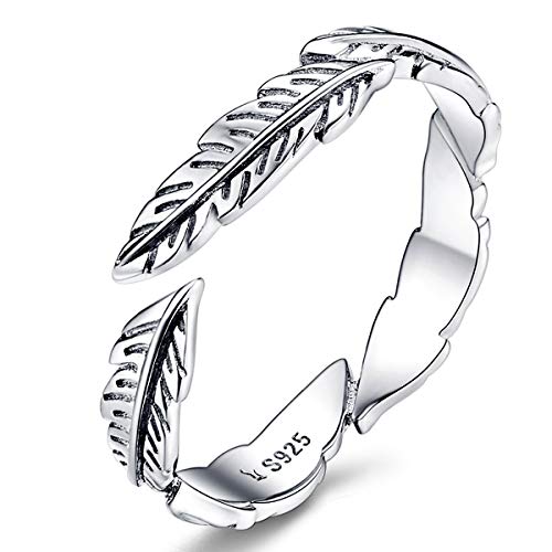 Qings Verstellbar Federn Ring Damen 925 Sterling Silber Offener Ring Schmuck Geschenk für Geburtstag Jahrestag von Qings