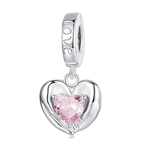 Qings Wächter Herz Anhänger Perle 925 Sterling Silber Rosa glänzender Umarmungs Umarmungs Liebes Charme Anhänger für die Herstellung von Armband Halsketten von Qings