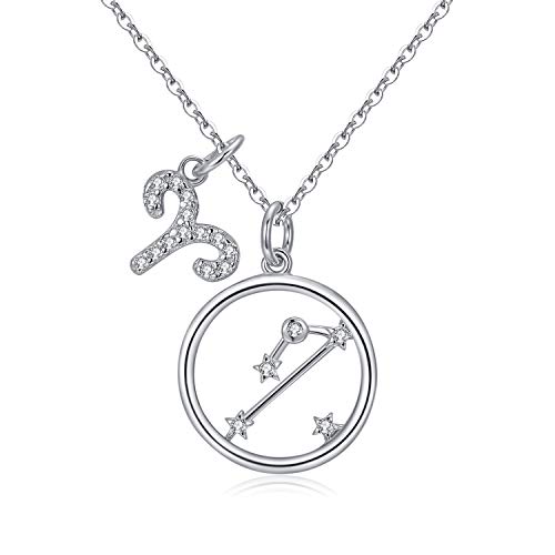 Qings Widder Astrologie Kette-925 Sterling Silber Zirkonia 12 Sternbilder Horoskop Astrologie Anhänger Damen Schmuck, Stern Anhänger Horoskop Tierkreis Halskette Für Mädchen Weihnachten Geschenk von Qings