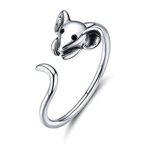 Qings süß Maus Offener Ring für Damen, 925 Sterling Silber Tier Verstellbar Ringe Schmuck Geschenk für Frauen Mädchen von Qings