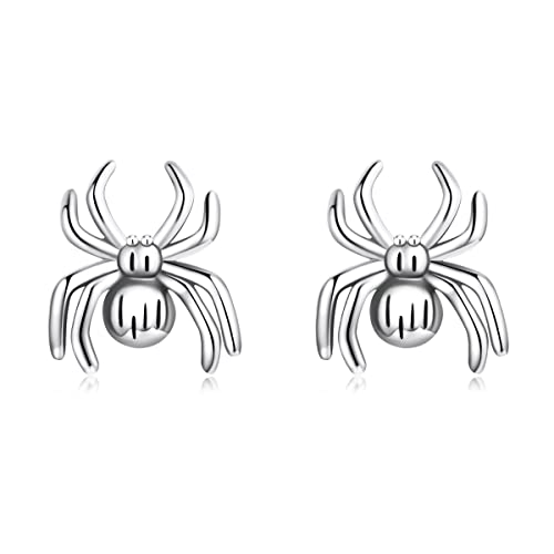 Spinne Halloween Ohrringe für Damen - Qings Sterling Silber 925 Klein spinnennetz Sipder Ohrstecker Jahrgang Schwarz Tier Halloween-Schmuck Geschenke für Frauen Mädchen Mutter von Qings