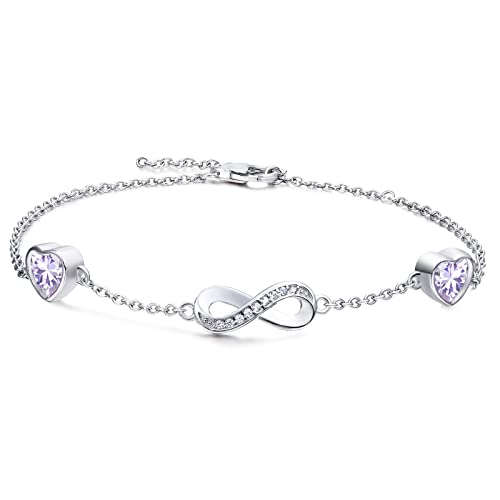 Qings Sterling Silber Infinity Armband Damen Unendlichkeit Liebes Herz Armbänder mit Alexandrit Zirkonia Kristallen Verstellbar Armkette Muttertag Weihnachten Geschenk für Mama Mädchen Frauen von Qings