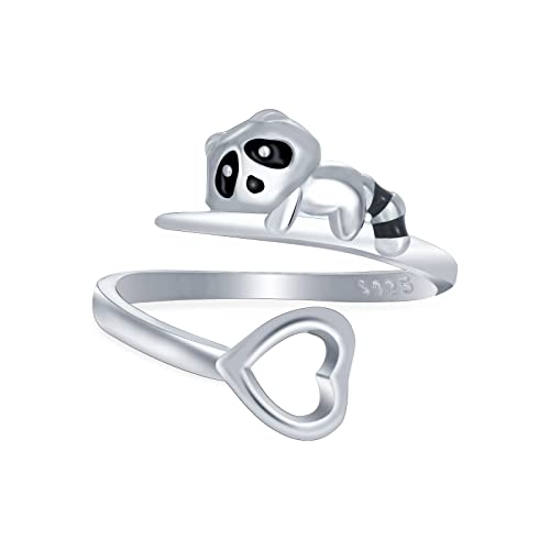 Qings Sterling Silber Tier Waschbär Ring für Mädchen Verstellbarer Damen Schwarzer Herz Offener Pandabaer Bär Tier Ring Süß Tierschmuck Panda Geschenk Weihnachten von Qings