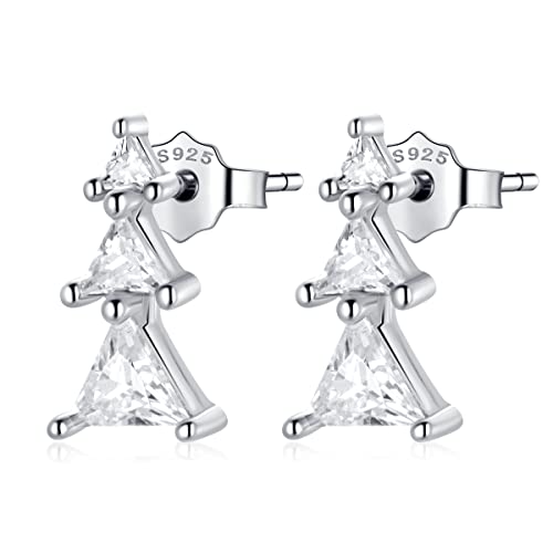 Weihnachtsbaum Ohrstecker Ohrringe - Qings 925 Sterling Silber Weihnachten Süß Kleine Zirkonia Christmas Earrings Schmuck Geschenk für Frauen Damen Mädchen von Qings