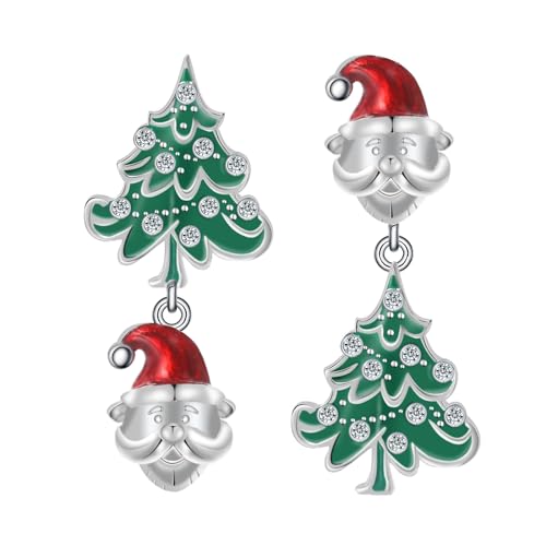 Weihnachtsbaum Weihnachtsmann Ohrringe für Damen - Qings 925 Sterling Silber Schneeflocke Schneemann Grüner Zirkonia Baumeln Tropfen Ohrringe Schmuck Weihnachts Geschenke für Frauen Mädchen von Qings