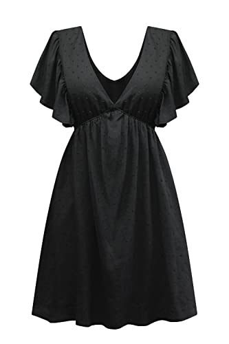 Sommerkleid Damen Kurz V-Ausschnitt Rückenfrei Mini Sexy Kleid Damen,Volant Kleid Damen Sommer,Schicke Einfarbig Sommerkleider, A Line Elegant Tunikakleid Partykleid Strandkleid Freizeitkleid Dress von Qingta