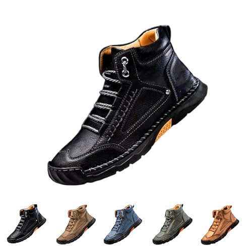 QingxingFa Handgefertigte Lederstiefel für Männer, bequemer handgefertigter Lederstiefel für Männer (Black,45) von QingxingFa