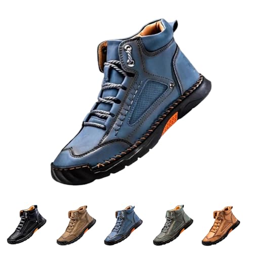 QingxingFa Handgefertigte Lederstiefel für Männer, bequemer handgefertigter Lederstiefel für Männer (Blue,45) von QingxingFa