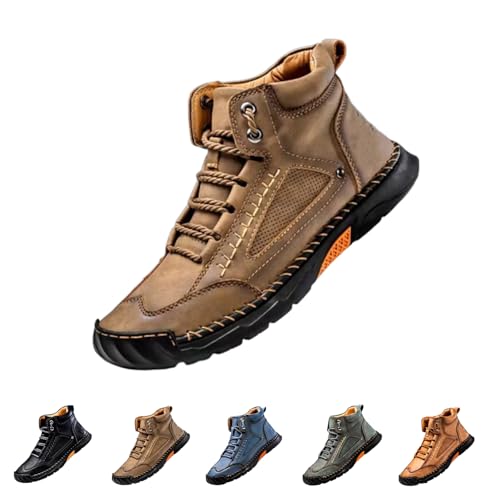 QingxingFa Handgefertigte Lederstiefel für Männer, bequemer handgefertigter Lederstiefel für Männer (Khaki,43) von QingxingFa