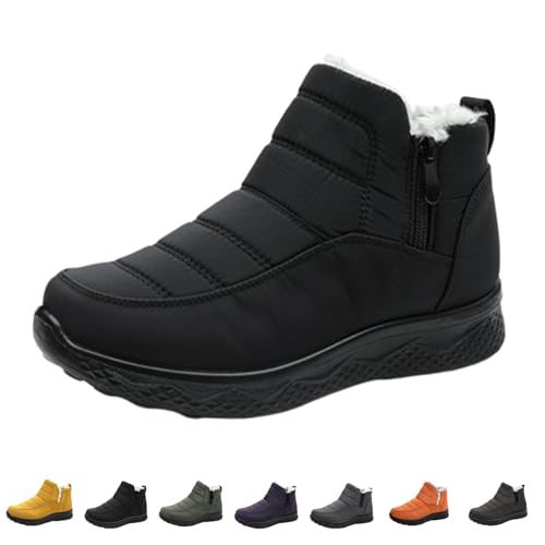 QingxingFa Isolierte Schneestiefel Für Damen, Bequeme, Warme, Mit Plüsch Gefütterte, Rutschfeste Winterschuhe, Stiefeletten Für Spaziergänge Im Freien (black,38) von QingxingFa