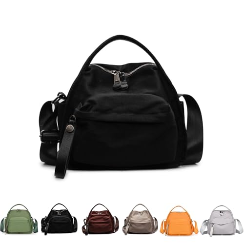 QingxingFa Leichte Damen-Geldbörse mit großem Fassungsvermögen und einfarbigem Reißverschluss, modische Handtasche aus Nylon mit Reißverschluss (black) von QingxingFa