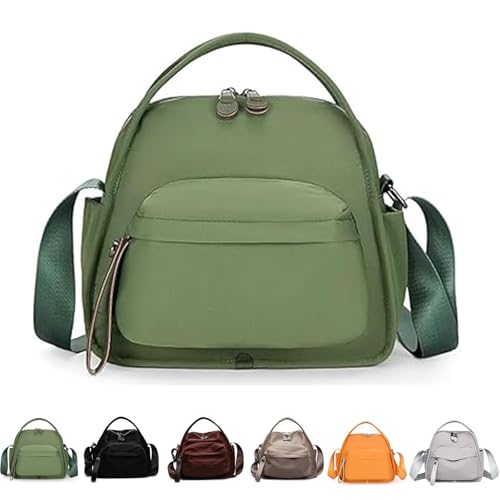 QingxingFa Leichte Damen-Geldbörse mit großem Fassungsvermögen und einfarbigem Reißverschluss, modische Handtasche aus Nylon mit Reißverschluss (green) von QingxingFa
