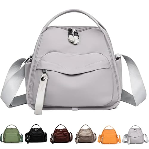 QingxingFa Leichte Damen-Geldbörse mit großem Fassungsvermögen und einfarbigem Reißverschluss, modische Handtasche aus Nylon mit Reißverschluss (grey) von QingxingFa