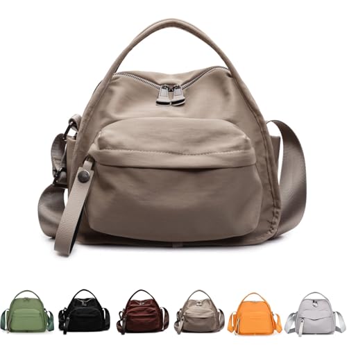 QingxingFa Leichte Damen-Geldbörse mit großem Fassungsvermögen und einfarbigem Reißverschluss, modische Handtasche aus Nylon mit Reißverschluss (khaki) von QingxingFa