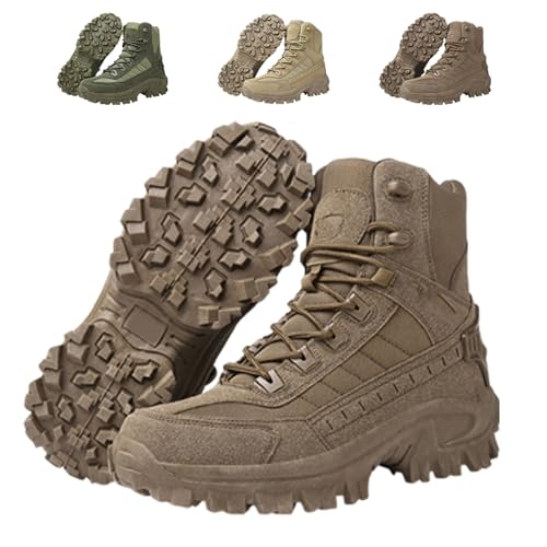 QingxingFa Taktische Stiefel, Wasserdichte Outdoor-Kampfstiefel Mit Seitlichem Reißverschluss Für Herren, Bequeme Wanderstiefel Für Herren Für Outdoor-Abenteuer (brown,45) von QingxingFa
