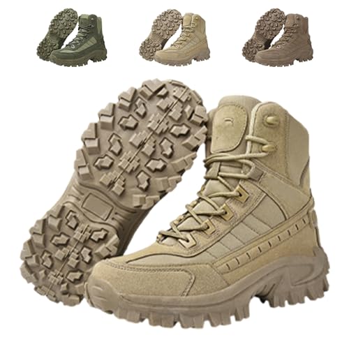 QingxingFa Taktische Stiefel, Wasserdichte Outdoor-Kampfstiefel Mit Seitlichem Reißverschluss Für Herren, Bequeme Wanderstiefel Für Herren Für Outdoor-Abenteuer (khaki,39) von QingxingFa