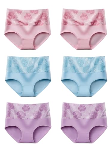 6er Pack Unterhosen Damen Stretch Baumwolle Hohe Taille Slips Weich Atmungsaktiv Bequeme Unterwäsche für Frauen Mehrpack,M-5XL von Qingyannia