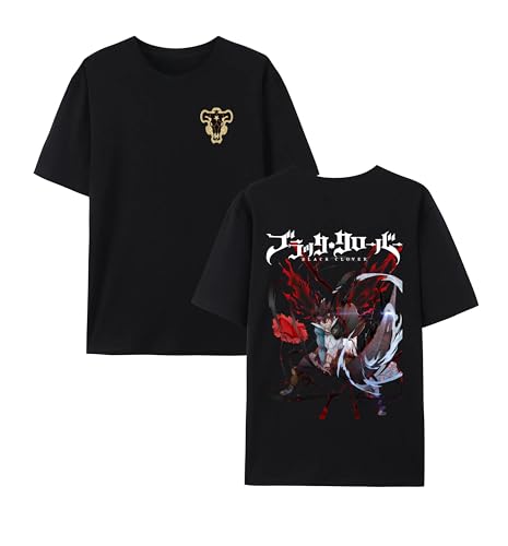 ASTA T-Shirt, Black Anime Clover Cotton Short Sleeve T-Shirt von Qingyee