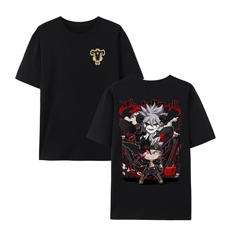 ASTA T-Shirt, Black Anime Clover Cotton Short Sleeve T-Shirt von Qingyee