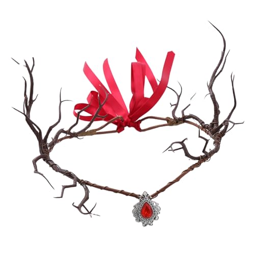 Qinlenyan Künstlicher Stirnblumen-Ring, Kaffee-Zweig-Kopfschmuck, Waldblumenkrone, Stirnband für Frauen und Mädchen, Fee mit verstellbarer Größe, Rot von Qinlenyan