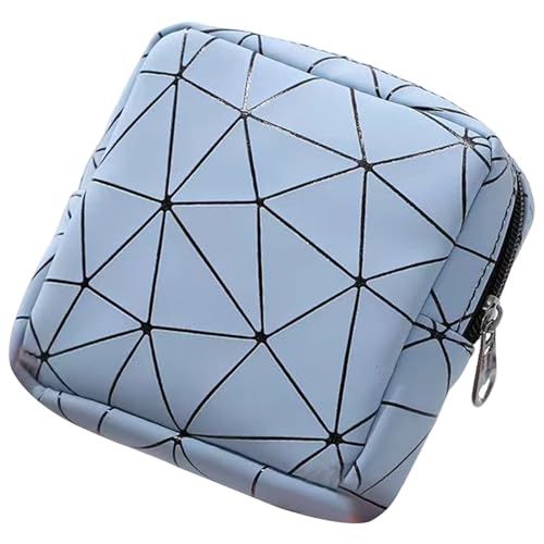 Qinlenyan Perioden-Aufbewahrungstasche, Kosmetiktasche, geometrischer Druck, wasserdicht, tragbar, für Damen, Menstruationspad-Tasche, blau von Qinlenyan