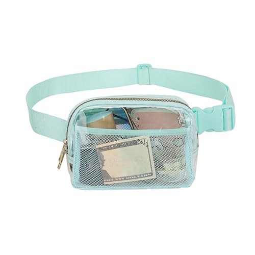 Qinlenyan Transparente PVC-Gürteltasche, große Kapazität, wasserabweisend, Reißverschluss, Stadiongenehmigung, lichtgrün, Einheitsgröße, Saum-Stil von Qinlenyan