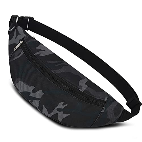 Bauchtasche für Damen und Herren Gürteltasche Hüfttasche Doggy Bag Outdoor Sport Groß Handytasche Umhängetasche Camping Fitness Fahrrad Geld Pouch Pack (CamoBlack) von Qinlov