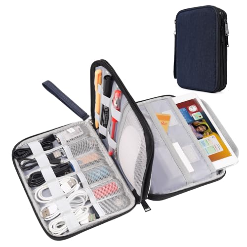 Qinntono Elektronischer Organizer, Reisetasche, Elektronik-Zubehör, Tasche, doppelschichtig, tragbar, wasserdicht, für 7,9 Zoll iPad Mini, Kabel, Kabel, Ladegerät, Kopfhörer von Qinntono