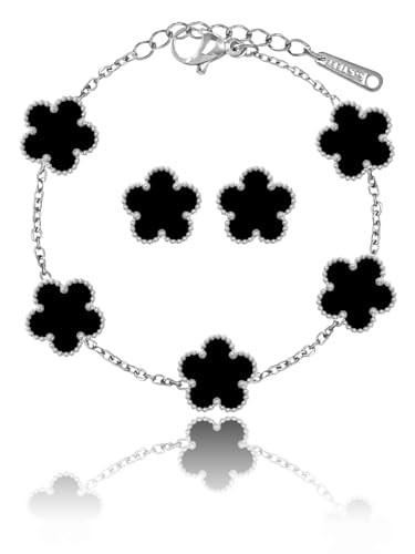 Qinpan Set mit vierblättrigen Kleeblatt-Ohrringen und Armband für Damen, Glücksblume, 14 Karat vergoldet, Schmuck, 13*13mm, Gelbgold, Kein edelstein Qinpan Set mit vierblättrigen Kleeblatt-Ohrringen und Armband für Damen, Glücksblume, 14 Karat vergoldet, Schmuck, 13*13mm, Gelbgold, Kein edelstein von Qinpan