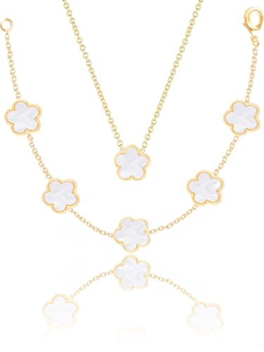 Qinpan Vierblättriges Kleeblatt-Halskette und Armband-Set für Damen, Glücksblume, 14 Karat Goldschmuck, Gelbgold, Kein edelstein Qinpan Vierblättriges Kleeblatt-Halskette und Armband-Set für Damen, Glücksblume, 14 Karat Goldschmuck, Gelbgold, Kein edelstein von Qinpan