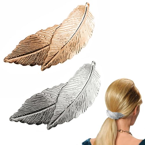Vintage Blatt Haarspange Barrette,2 PCS Legierung Blatt Haarspange Weinlese Blatt Haarspange Silber Blatt Haarspangen Feder Haarspange Haarspangen Damen Groß Für Frauen Und Mädchen von Qinsky