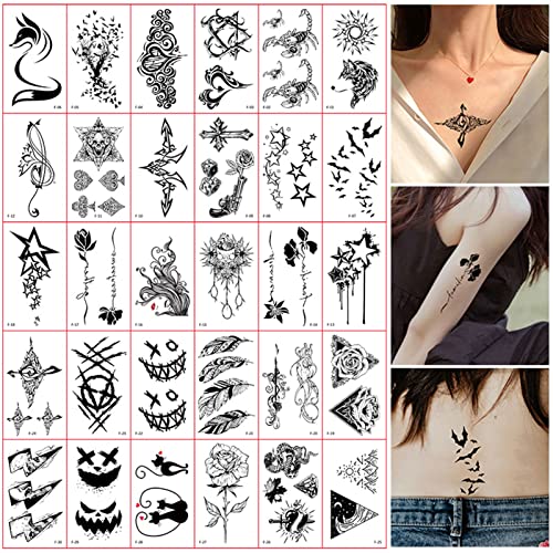 30 Blätter Temporäre Tattoos für Frauen Männer, Diverse Muster Tattoos Temporär Tätowierung Wasserdicht Körperkunst Aufkleber Arm Tattoos Sticker Farbe F von Qinuan