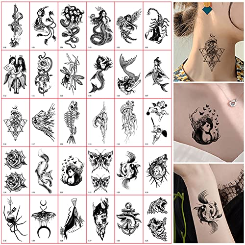 30 Blätter Temporäre Tattoos für Frauen Männer, Diverse Muster Tattoos Temporär Tätowierung Wasserdicht Körperkunst Aufkleber Arm Tattoos Sticker Farbe I von Qinuan