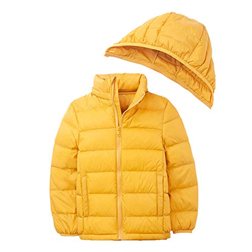 Daunenjacke Kinder Steppjacke Kapuze Oberbekleidung Übergangsjacke für Jungen Mädchen Gelb 140 von Qinuan