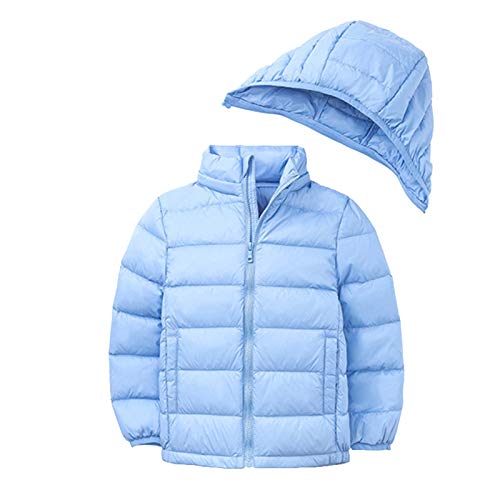 Daunenjacke Kinder Steppjacke Kapuze Oberbekleidung Übergangsjacke für Jungen Mädchen Himmelblau 140 von Qinuan
