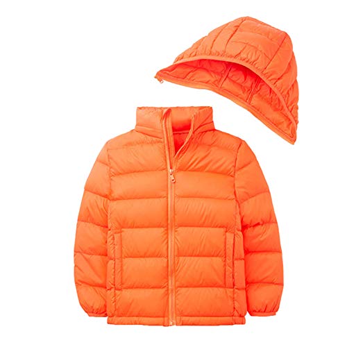 Daunenjacke Kinder Steppjacke Kapuze Oberbekleidung Übergangsjacke für Jungen Mädchen Orange 140 von Qinuan