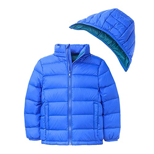 Daunenjacke Kinder Steppjacke Kapuze Oberbekleidung Übergangsjacke für Jungen Mädchen Saphirblau 160 von Qinuan