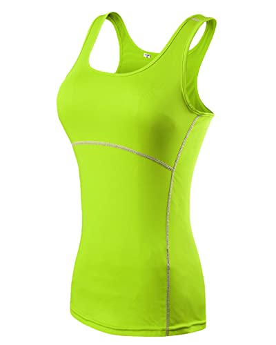 Sport Tank Top Damen Ärmelloses Shirt Fitness Yoga Top Funktionsshirt Lauftop Fluoreszentes Grün M von Qinuan