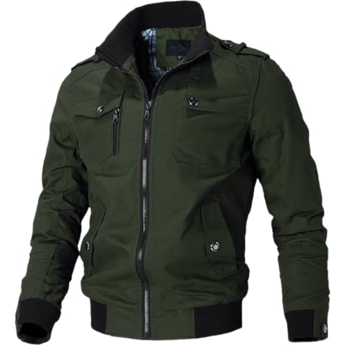 Qinvern Herren Einfache einfarbige Spleißjacke Bequeme Lässige Alltags-Vielseitige Stehkragen-Langarm-Jacke L von Qinvern